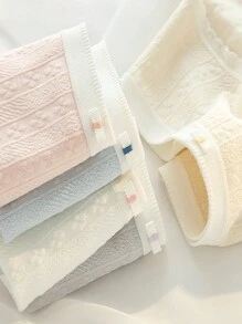 5条/套 M-XL 女士纯棉蕾丝内裤，性感纯色舒适内衣，中腰女士内衣，透气 - 彩色 - 查看 4
