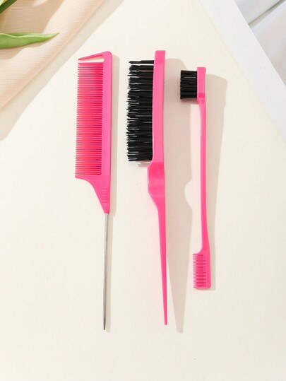 3pcs Hair Styling Comb Set, Teasing Hair Brush Rat Tail Comb Edge Brush,Hair Stvling Comb Combs For Salon, Hair Brush Rat Tail Comb Double Edge Control Brush Rat Tail Combs For Parting, For Edge Back Brushing, Combing, Slicking Hair For Women, Hair Brush/Hair Comb,Hair Brush,Comb,Hair Tools,Hair Products And Accessories For Barber Salon Beauty Travel Essentials