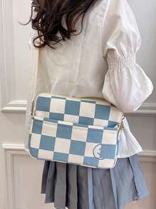 1pc Korean Style Grid Inner Bag For 13''-14'' Laptop, One Shoulder/Handheld/Crossbody Compatible With Ipad, Laptop Bags,Laptop Briefcases Compatible With Macbook - Blue - View 2