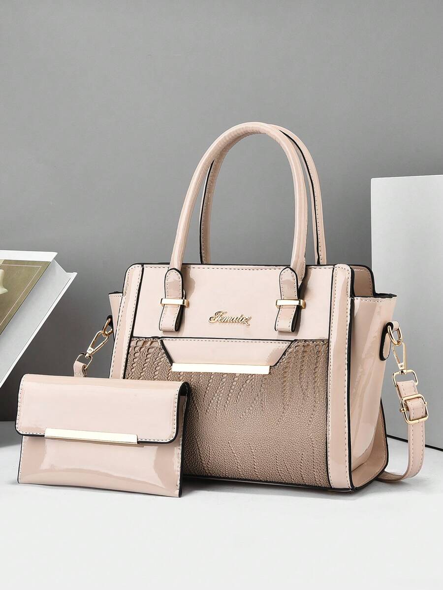 2 cái/bộ Của phụ nữ Dung lượng lớn Túi tote Đối với Đúng mốt Đi làm - Màu be - Xem 1