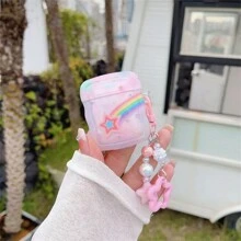 Star & Rainbow Patterned Earphone Case With Pendant, Compatible With Airpods Earphones (case Only, Not Include Earphones)