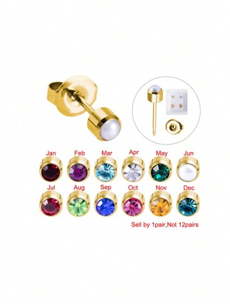 2 Pieces Stainless Steel Birthstone CZ  Ear Helix Tragus Cartilage Stud Earrings Piercing Professional for Gun Jewelry