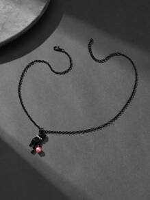 1入時尚可愛的人造珍珠貓咪吊墜項鏈，帶透明樹脂，適合日常、度假或休閒穿著