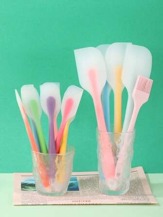 2pcs/set Silicone Half-translucent Spatula Kit, Cake Cream Scraper And Mixing Shovel, Random Color, Baking Tools