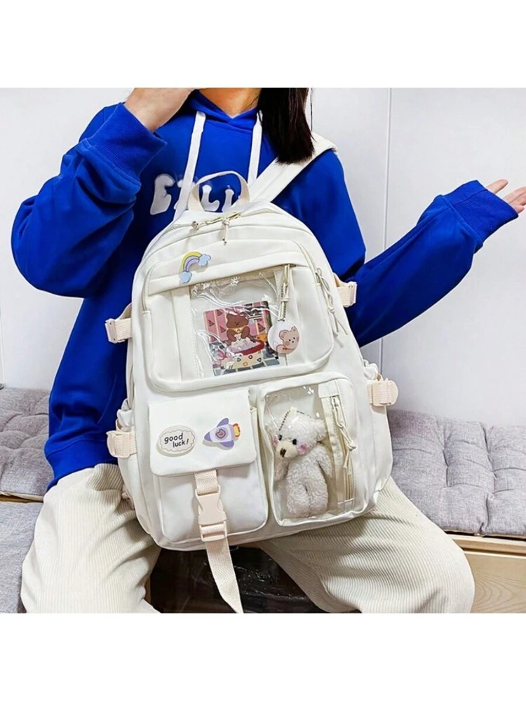 2025 Cute Women's Backpack, Waterproof Multi-Pocket Nylon Student Backpack, Cute Laptop Notebook Bookbag, Random Color Buckle