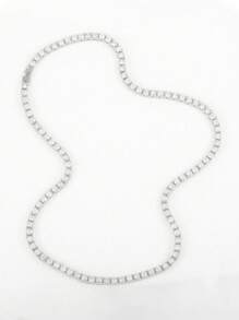 1 Miếng Cổ điển Quần vợt Chuỗi Với Rhinestone đầy đủ Dây chuyền Dành Cho Nam Và Nữ Đối với Sành điệu - Bạc - Xem 5