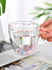 Double-Layer Glass Heart Pattern Cup, Liquid Motion Toy Bubble Glass, Drinking Cup School Supplies - Double layer quicksand love coffee cup - View 6