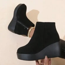 時尚厚高跟坡跟靴適用於戶外運動