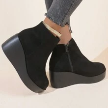 時尚厚高跟坡跟靴適用於戶外運動