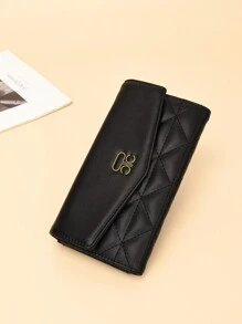 1 件金属装饰和 PU 材料便携式三折磁扣适合日常使用和约会礼物女士钱包钱包长钱包