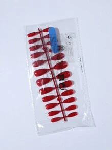 Transform Your Nails With 24pcs Long Almond Red Solid Color Glossy Fake Nail & 1pc Nail File & 1sheet Tape Press On Nails Nail Supplies - Red - View 3