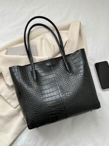 A Crocodile Handbag, Fashion Large Capacity Shoulder Bag PU, Suitable For University Students, Teachers, Offices, Workplaces, Animal Print Women Bag - Black - View 4