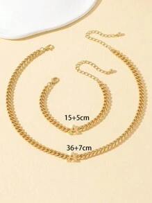 1件套時尚&優雅字母混合性手環和項鍊首飾套裝,適用於女士們休閒&派對,禮物 - 金黃色 - 查看 5