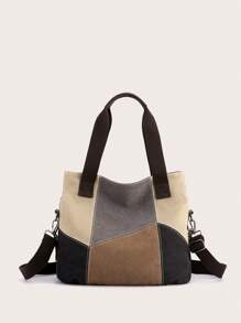 KVKY قطعة واحدة حقيبة كتف قماشية بلوكات لون مخيطة، حقيبة هوبو عتيقة كاجوال قابلة للفك، حقيبة كروس بودي مثالية لهدية عيد المعلم للنساء