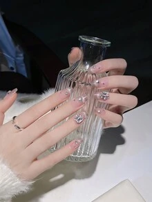 10入組手工壓合指甲,尺寸m,閃爍漸變3d多重裝飾鑲嵌假指甲,適用於女性和女孩 - 彩色 - 查看 7