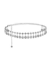 1 件女士金属多层装饰腰链，适用于衬衫、连衣裙、肚皮舞表演，多种颜色可选 - 銀色 - 查看 1