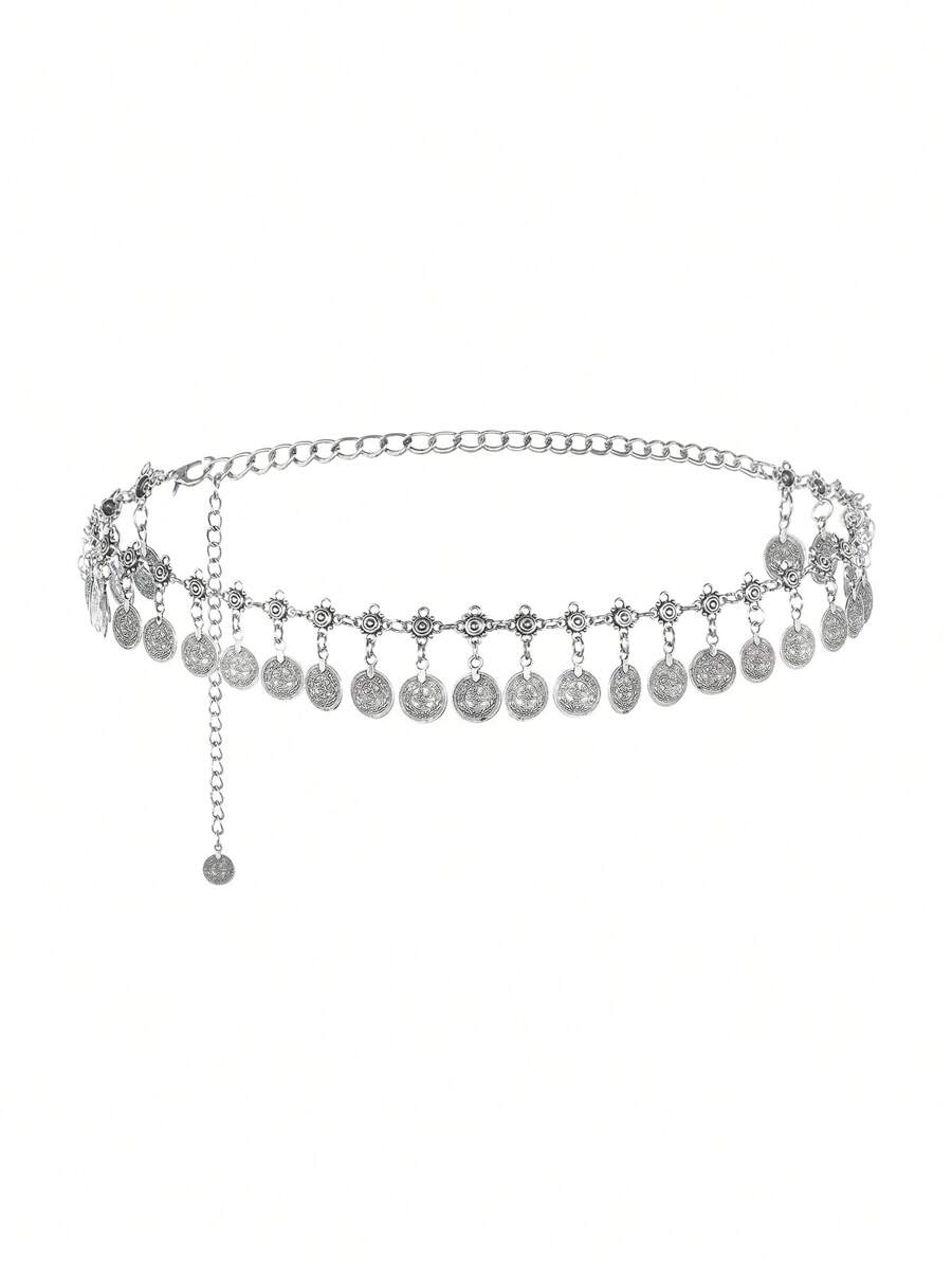 1 件女士金属多层装饰腰链，适用于衬衫、连衣裙、肚皮舞表演，多种颜色可选 - 銀色 - 查看 1