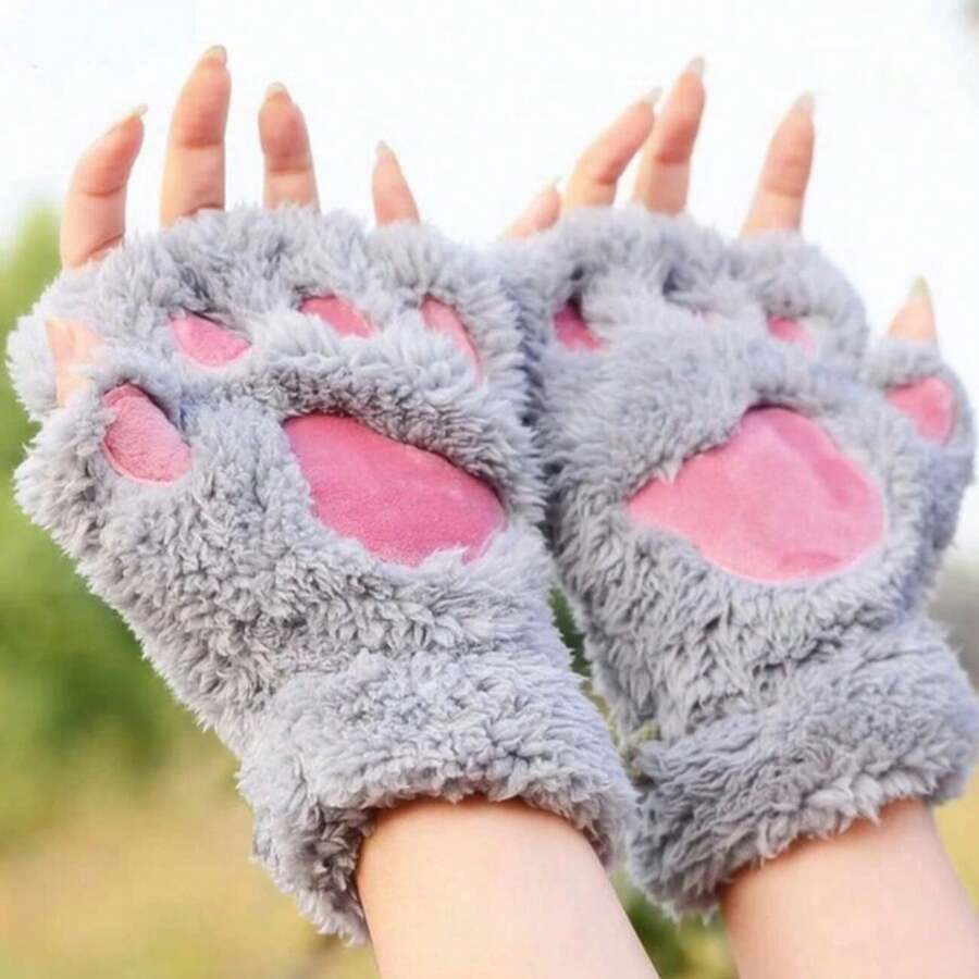 Guantes de Garra de Gato Medio Dedo para Invierno - Gris - Ver 1