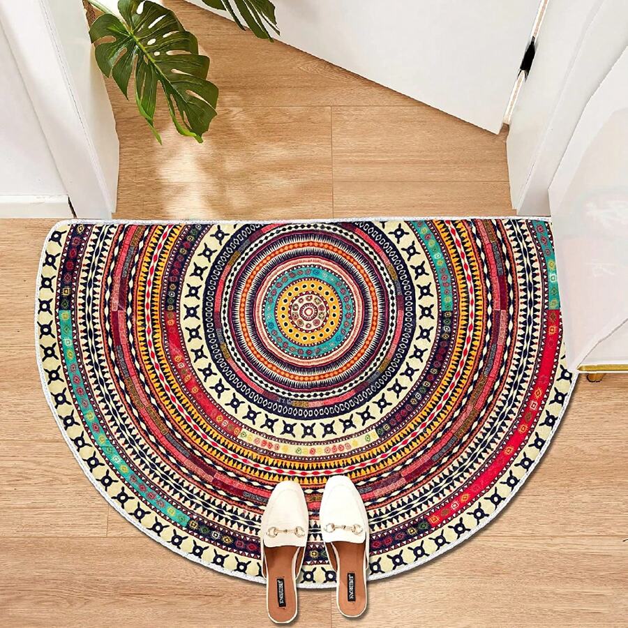 1 Tấm Thảm Cửa Hình Bán Tròn Phong Cách Bohemian Màu Đỏ, Thảm Chống Trượt Cầu Vồng, Thảm Chống Trượt Nhiều Màu Sắc, Có Thể Giặt Bằng Máy, Thích Hợp Cho Cửa Trong Nhà/Ngoài Trời, Hành Lang, Phòng Tắm, Phòng Ngủ, Nhà Bếp, Thảm Khu Vực, Đồ Trang Trí Nhà Giáng Sinh, Trang Trí Phòng - Đỏ - Xem 1