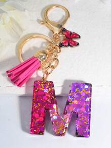1pc Rose Glitter English Letter Keychain - Multicolor - View 5