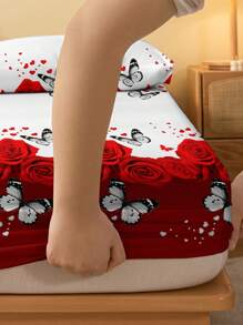 1 tấm ga trải giường chống bụi họa tiết trái tim và hoa hồng thời trang in họa tiết bướm dùng cho phòng ngủ, trang trí nhà cửa - Nhiều màu - Xem 6