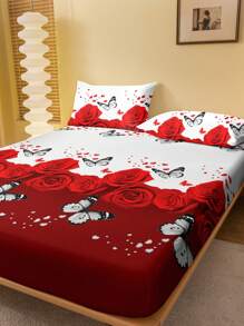 1 tấm ga trải giường chống bụi họa tiết trái tim và hoa hồng thời trang in họa tiết bướm dùng cho phòng ngủ, trang trí nhà cửa - Nhiều màu - Xem 3