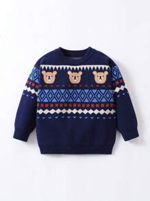 1件幼兒男童漫畫fálki圖案提花圓領毛衣,適用於秋冬季節