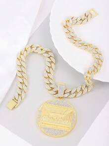 1Pc Classic Round Pendant With 16mm Chain For Hip Hop Street Funky Jewelry Chain Link For Women And Men Party Gift - Yellow Gold - View 2