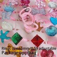 10pcs/pack Kids' Resin & Acrylic Rhinestone Decor Ring, Fashionable Girl's Ring - Multicolor - View 7