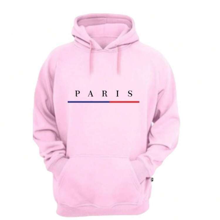 Blusa Moletom Liso Canguru Capuz Bolso Masculino Paris - Rosa Bebê - Visão 1