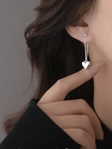 Bộ 2 khuyên tai trái tim dài bằng kim loại kiểu Ins dành cho nữ, đeo hàng ngày, màu bạc - Bạc - Xem 2