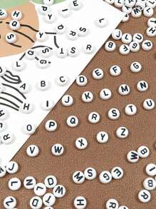 100pcs Mixed Letters White Background Black Letter Acrylic Beads Round Spacer Beads For Making Bracelets, Diy Crafts, Necklaces & Jewelry Accessories