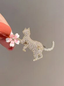 Luxurious Sakura Cat Shaped Brooch For Women, Cute Design As Collar Pin On Suit Dress Accessories Pin For Clothes Bag Charm School
