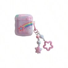 Star & Rainbow Patterned Earphone Case With Pendant, Compatible With Airpods Earphones (case Only, Not Include Earphones)