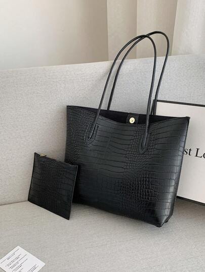 Mini Portable Crocodile Printed Crocodile Embossed Shoulder Tote Bag With Inner Pouch,For Women,Rookies & White-Collar Workers,For Lady,For Female,For Teacher Gifts For Business/Commute/Work/Office,For Festivals/Vacation/Holiday,School Bag Set,Lightweight,Portable,Large Capacity,Business Casual,For Teen Girls Women College Students,Perfect For Office,College,Middle School,High School,Work,Business,Commute,Stadium,Sports,Shopping,Holiday, School Supplies, School Bag, School Handbag, School Tote Bag, School Bookbag, Back To School Bags, Waterproof, Suitable For Teen Girls Women College Students, White-Collar Workers, Perfect For Back To School, First Day Of School