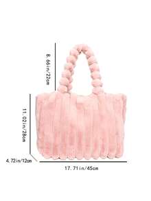 1個粉色絨布大容量手提包,帶條紋圖案,適合女性日常使用 - 粉色 - 查看 6