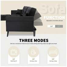 Convertible Sectional Couch With Chaise Lounge For Living Room, Comfy Velvet Fabric L-Shaped Reversible Reclining Sofa With 3 Seats And Pillows, For Apartment And Spaces - màu đen - Xem 4