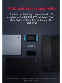 原装 HyperX Cloud II 游戏线控耳机，带 HiFi 7.1 环绕声麦克风，游戏耳机，适用于 PC