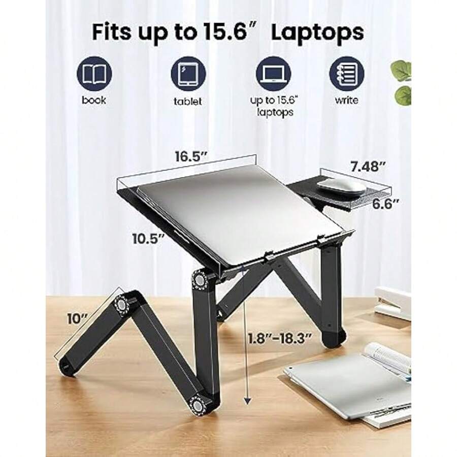 Adjustable Lap Desk for up to 15.6" Laptops, Portable Ergonomic Table