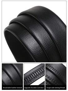 1 件龍皮帶男士商務真皮自動扣青年時尚牛皮青年中年褲腰帶男士 - 黑色 - 查看 2