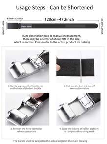 1 件龍皮帶男士商務真皮自動扣青年時尚牛皮青年中年褲腰帶男士 - 黑色 - 查看 5