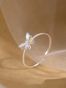 1pc Cute Butterfly Adjustable Ring For Girls, Do Not Adjust Forcefully As It May Break - Silver - View 2