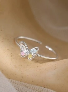 1pc Cute Butterfly Adjustable Ring For Girls, Do Not Adjust Forcefully As It May Break - Silver - View 6