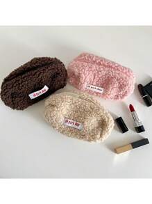 1 件毛絨化妝包洗漱包收納袋零錢包鉛筆盒收納袋零錢包手提包大容量夏爾巴人適合大學宿舍旅行字母圖案女士教師禮物媽媽宿舍必需品