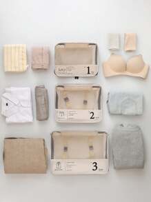 7 件套旅行收納套裝,適用於行李、衣服、化妝品、盥洗用品和家庭存儲 - 杏色 - 查看 5