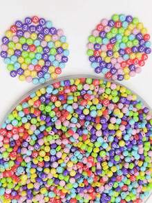 Colorful Background With White Lettering, 100pcs Round Alphabet Beads For Diy Beads Jewelry Accessories - Multicolor - View 4