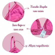 Conjunto Lingerie Sem Bojo Fio Duplo Poliamida e Renda Luxo Beatriz - Rosa empoeirado - Visão 4