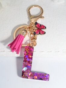 1pc Rose Glitter English Letter Keychain - Multicolor - View 6