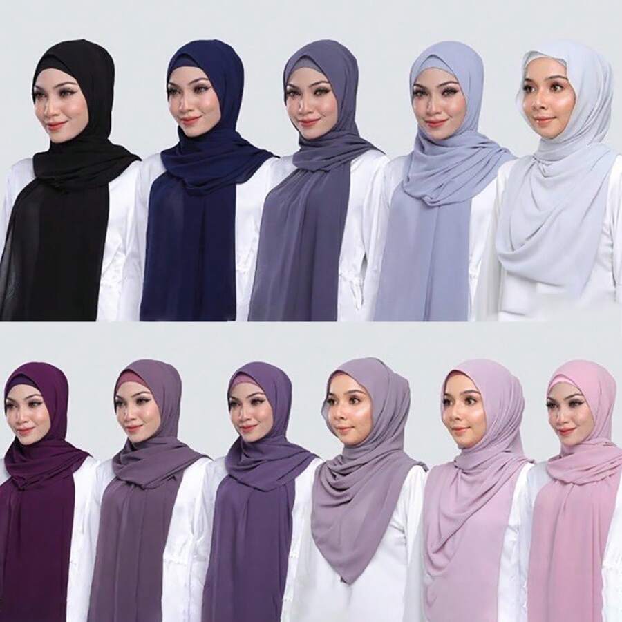 2 件/套女式純色雪紡珍珠蓋頭和內帽 - 珊瑚粉 - 查看 1