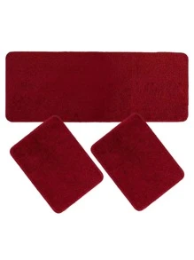 Set Of 3 Non-Slip Kitchen Mats, Low Pile, Washable - Burgundy - View 6